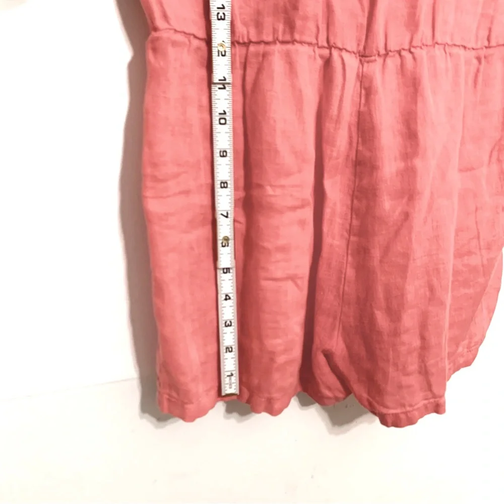 Zara Basics Coral Linen Romper Size Small V-Neck Sleeveless Casual